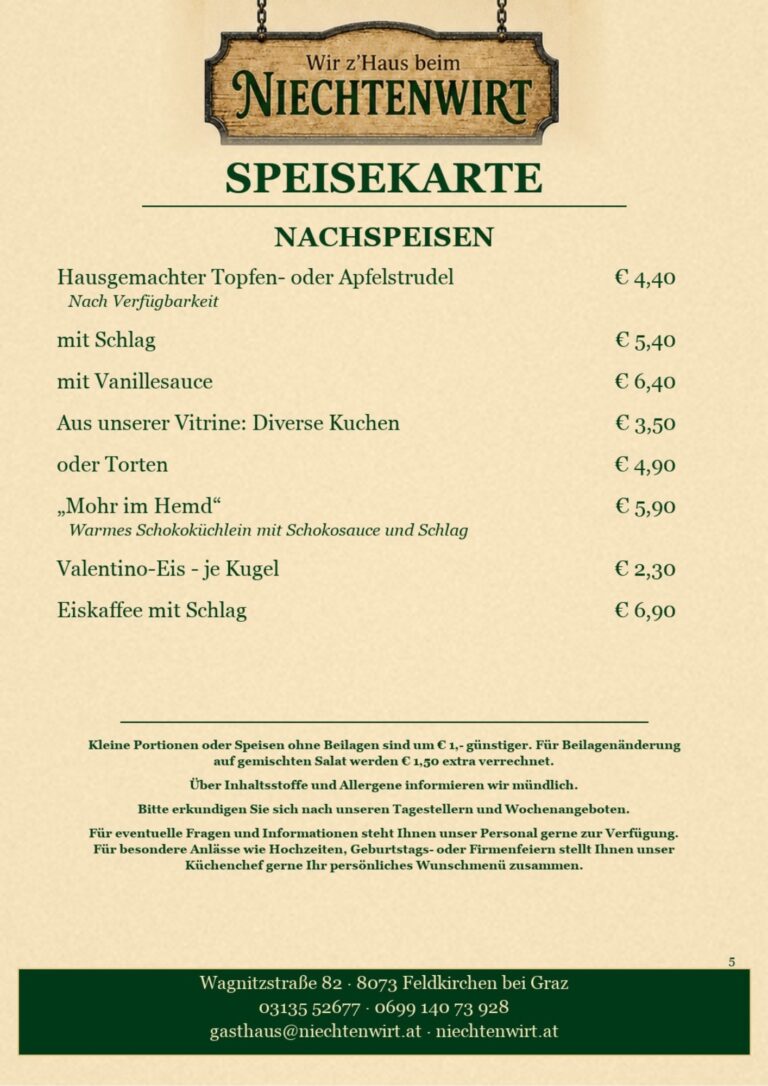 Niechtenwirt Speisekarte - 5 Seiten - drucksicher korrigiert - 5